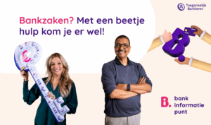 Ontwerp met titel nieuwe campagne: Met een beetje hulp kom je er wel! Met daaromheen uitsneden van Jörgen Raymann en Lucille Werner