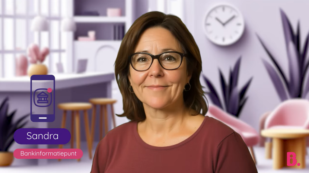 Een foto van de voorpagina van een informerend filmpje waarin Sandra uitlegt over dagelijkse bankzaken