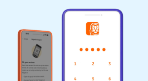 Screenshot waarop twee geanimeerde telefoons met de ING bank app erop zijn weergegeven.