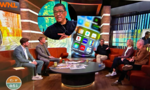 Schermfoto van het optreden van ambassadeur Jörgen Raymann te gast in de studio van Goedemorgen Nederland.